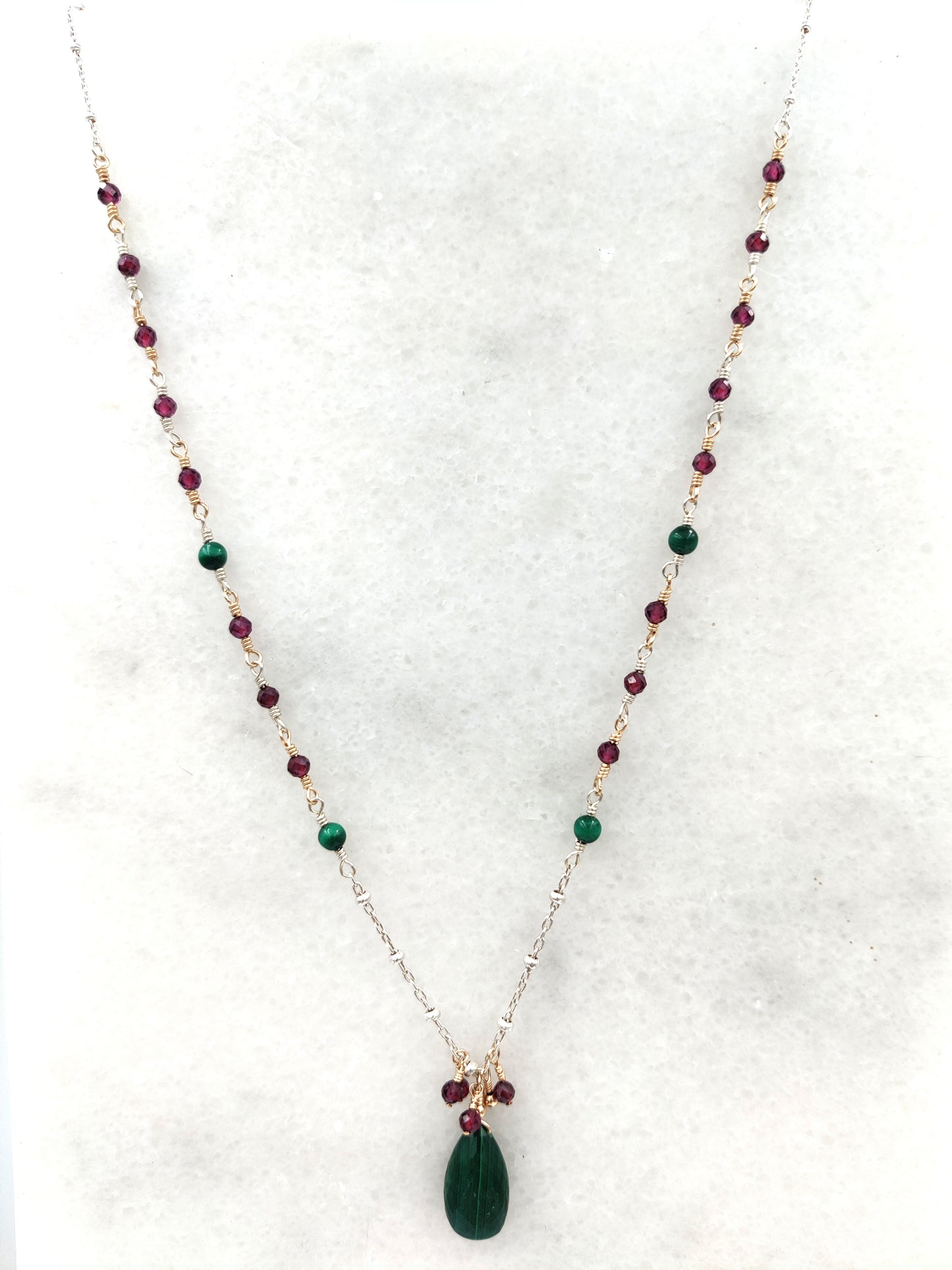 EBB Jewellery Malachite Pompon Garnet Necklace
