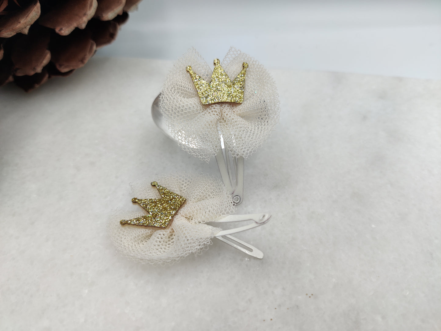 Kids Golden Crown Hair Clip Pair