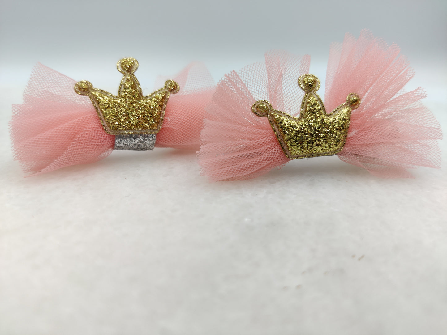 Crown Hair Accessories Set Gold: Glitter Pink Pompom Hair tie and Hair Clip