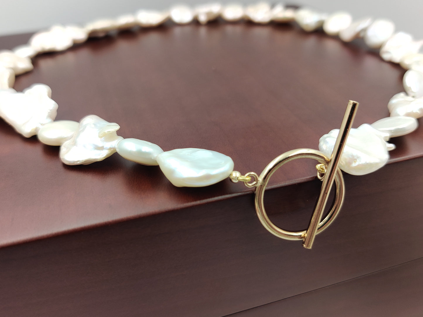 Premium Quality Keishi Ivoy Pearl Toggle Choker Necklace, Side View