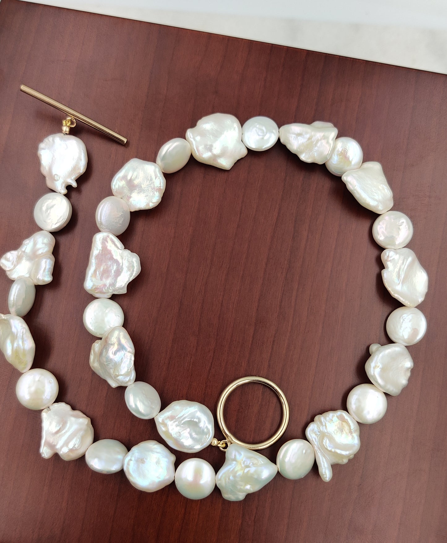 Premium Quality Keishi Ivoy Pearl Toggle Choker Necklace, Top View