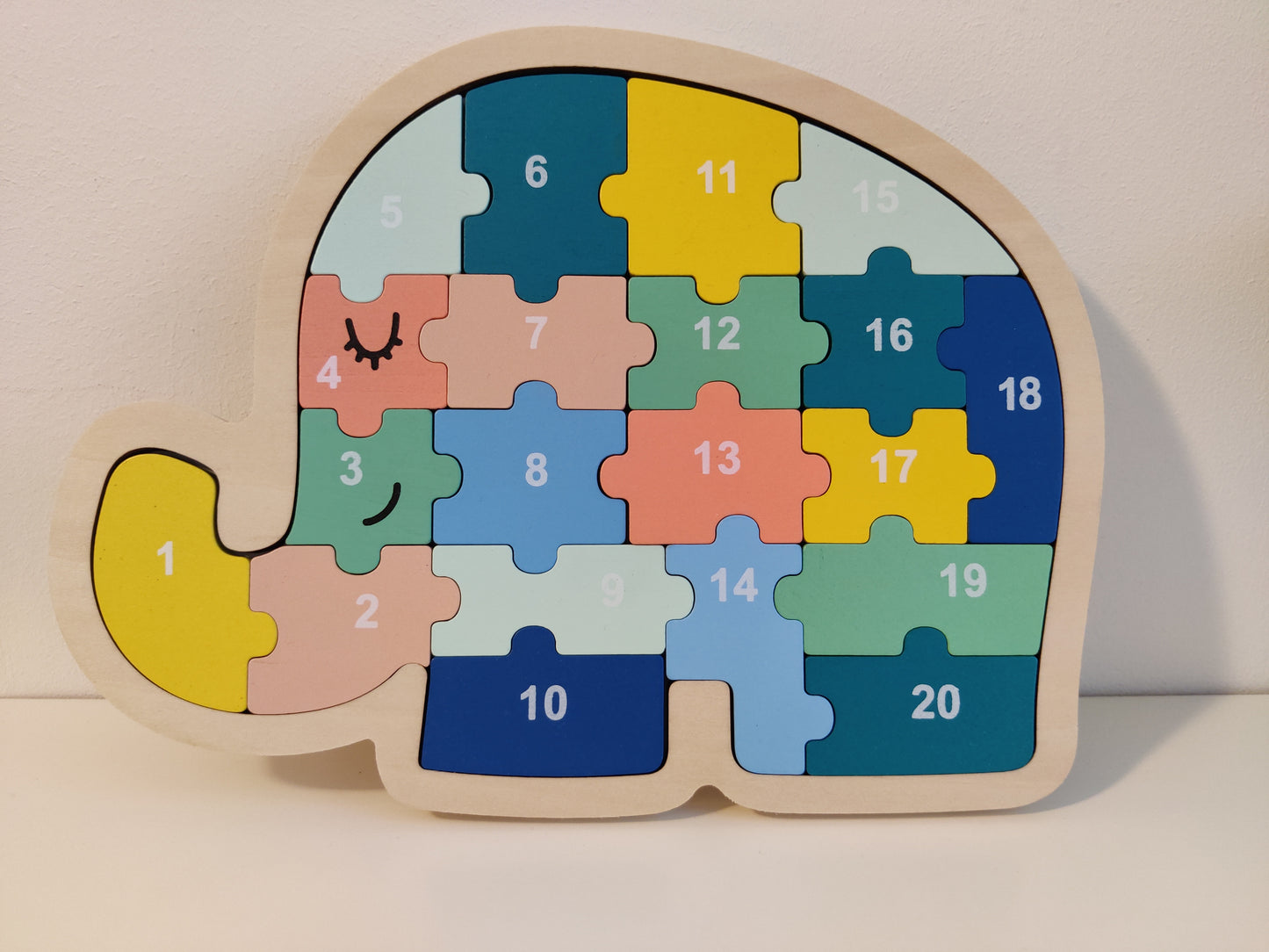Wooden Number 1-20 Puzzle Elephant mix colors