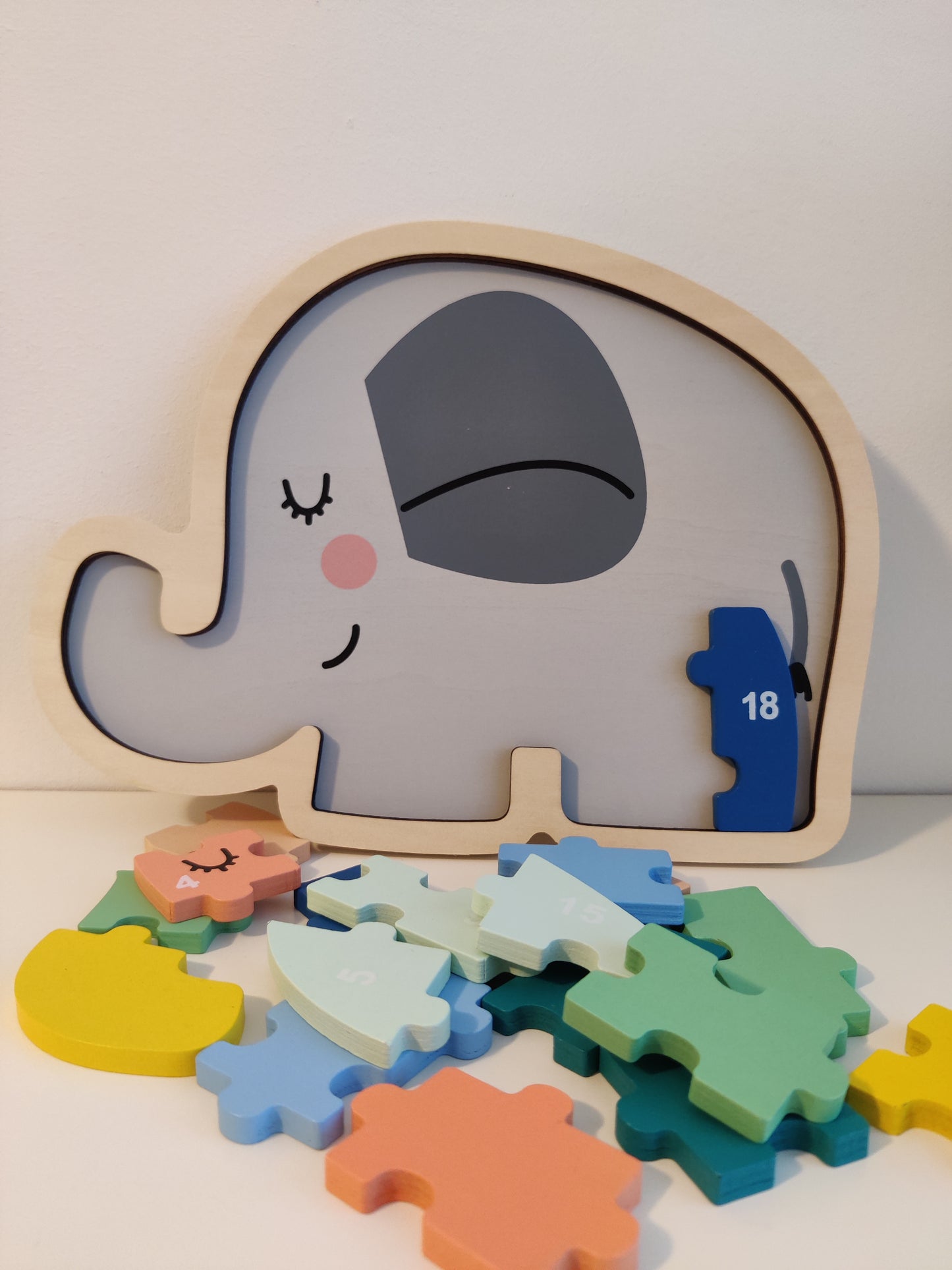 Wooden Number 1-20 Puzzle Elephant mix colors