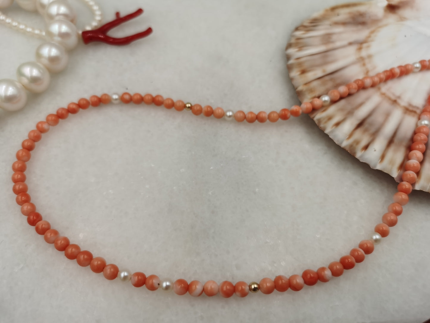 EBB Jewellery 'Bisous de la Mer' Collection - 14K Gold Salmon Pink Coral Pearl Necklace