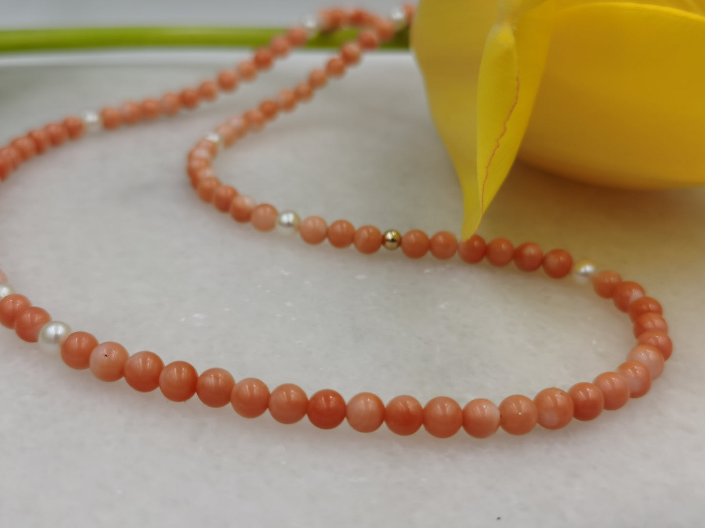 EBB Jewellery 'Bisous de la Mer' Collection - 14K Gold Salmon Pink Coral Pearl Necklace