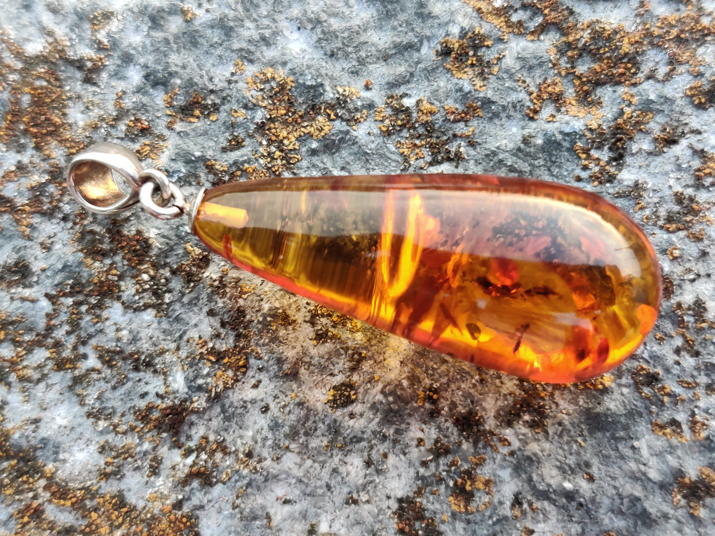 Baltic Sea Amber Droplet Pendant in 925 Sterling Silver
