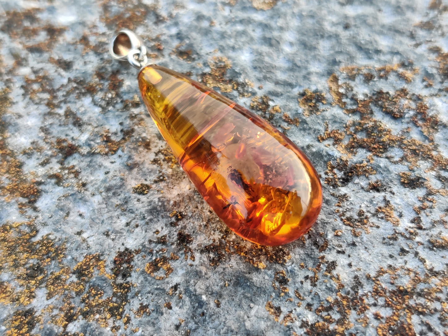 Baltic Sea Amber Droplet Pendant in 925 Sterling Silver