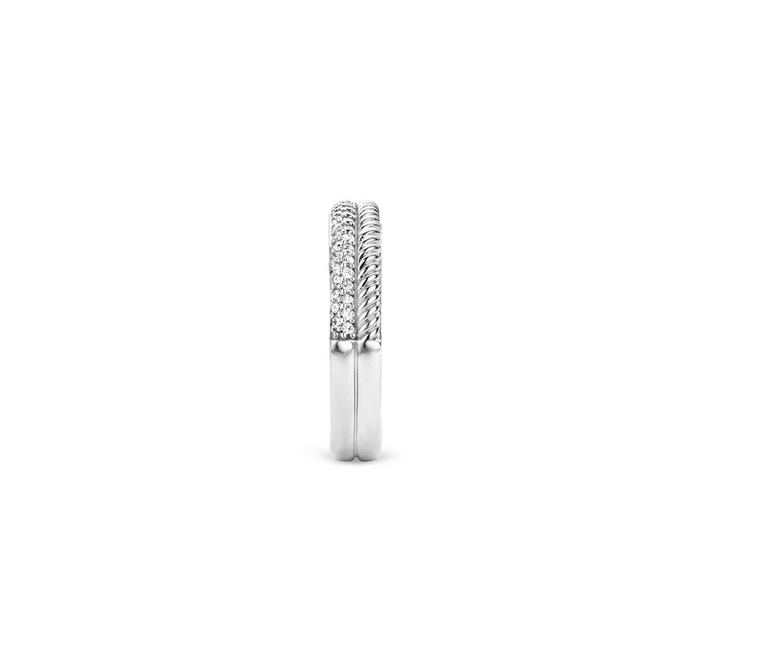 Ti Sento Double Stacked Ring CZ paved in 925 Sterling Silver 12083ZI Side Look