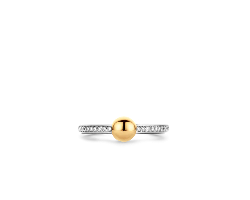 Ti Sento Golden Ball CZ paved Sterling Silver Ring 12136ZY flat view