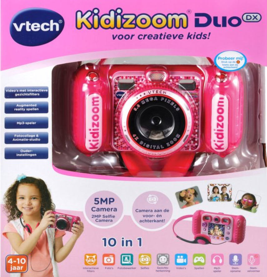 VTech KidiZoom Duo DX Kindercamera 10-in-1 Interactieve Speelgoed Camera Packing Shot