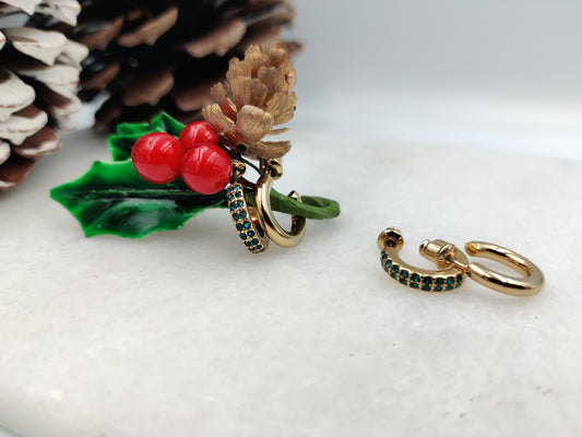 Christmas Special - Green mixed with Gold Half Loop Earrings