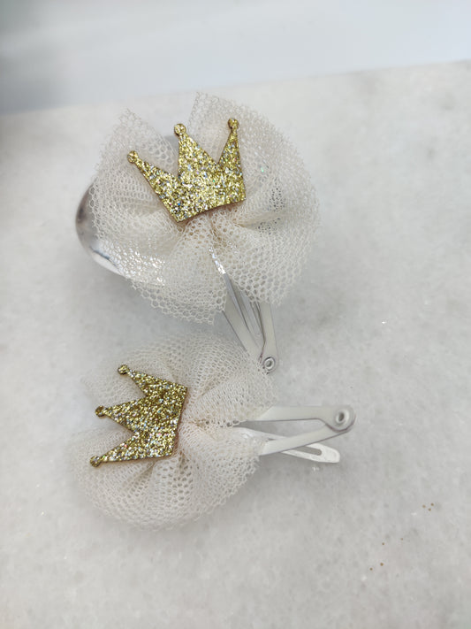 Kids Golden Crown Hair Clip Pair