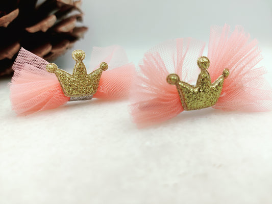 Crown Hair Accessories Set Gold: Glitter Pink Pompom Hair tie and Hair Clip