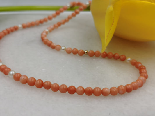 EBB Jewellery 'Bisous de la Mer' Collection - 14K Gold Salmon Pink Coral Pearl Necklace