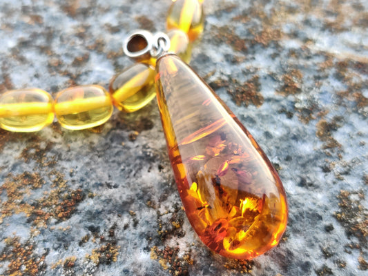 Baltic Sea Amber Droplet Pendant in 925 Sterling Silver