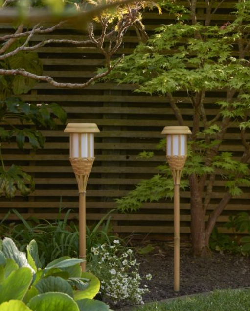 Solar Bamboo LED Torch Garden Lights - 2 Pieces set