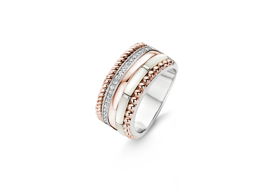 TI SENTO 12038MR Five Element Ring Rose Gold Zirconia in Sterling Silver