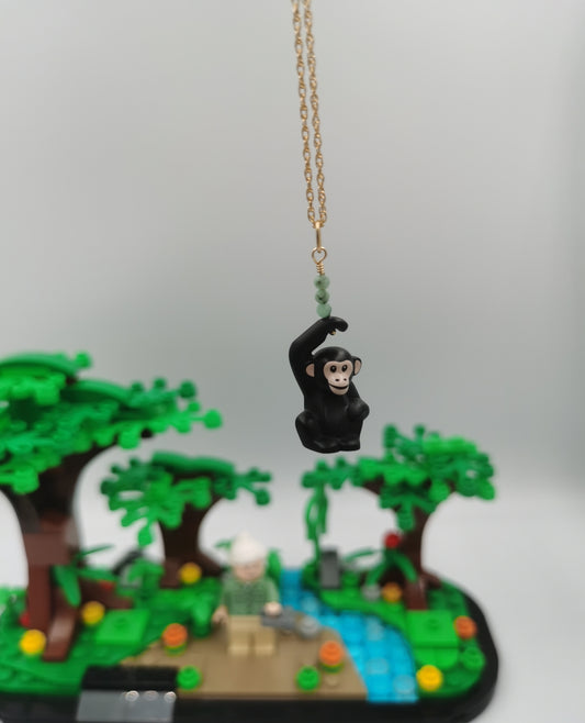 Lego Chimpanzee Infant Flint Necklace - In remembrance of Jane Goodall