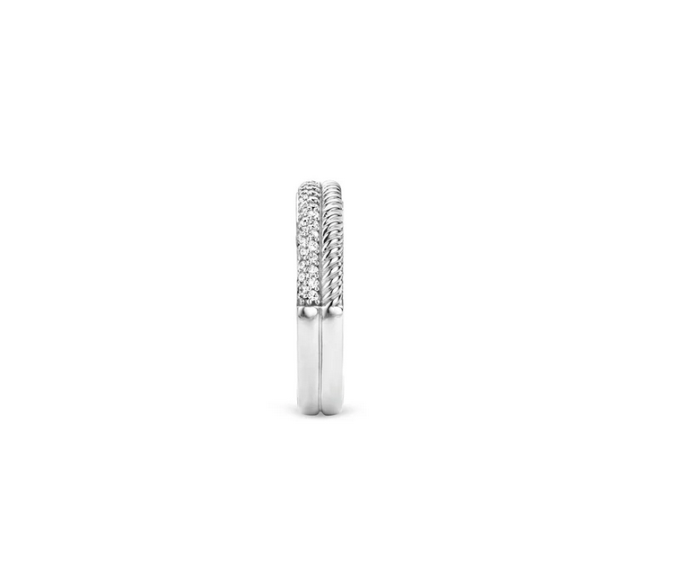 Ti Sento Double Stacked Ring CZ paved in 925 Sterling Silver 12083ZI  Side Look