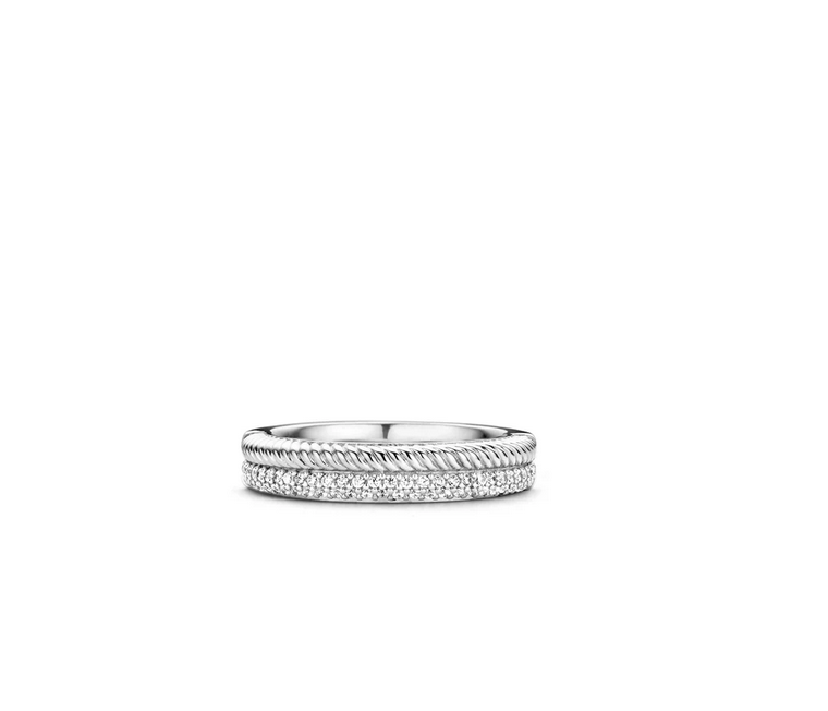 Ti Sento Double Stacked Ring CZ paved in 925 Sterling Silver 12083ZI  Flat Look